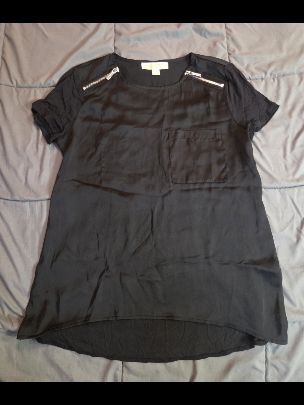 Michael Kors Black Short-Sleeve Zip-Shoulder Tunic Top